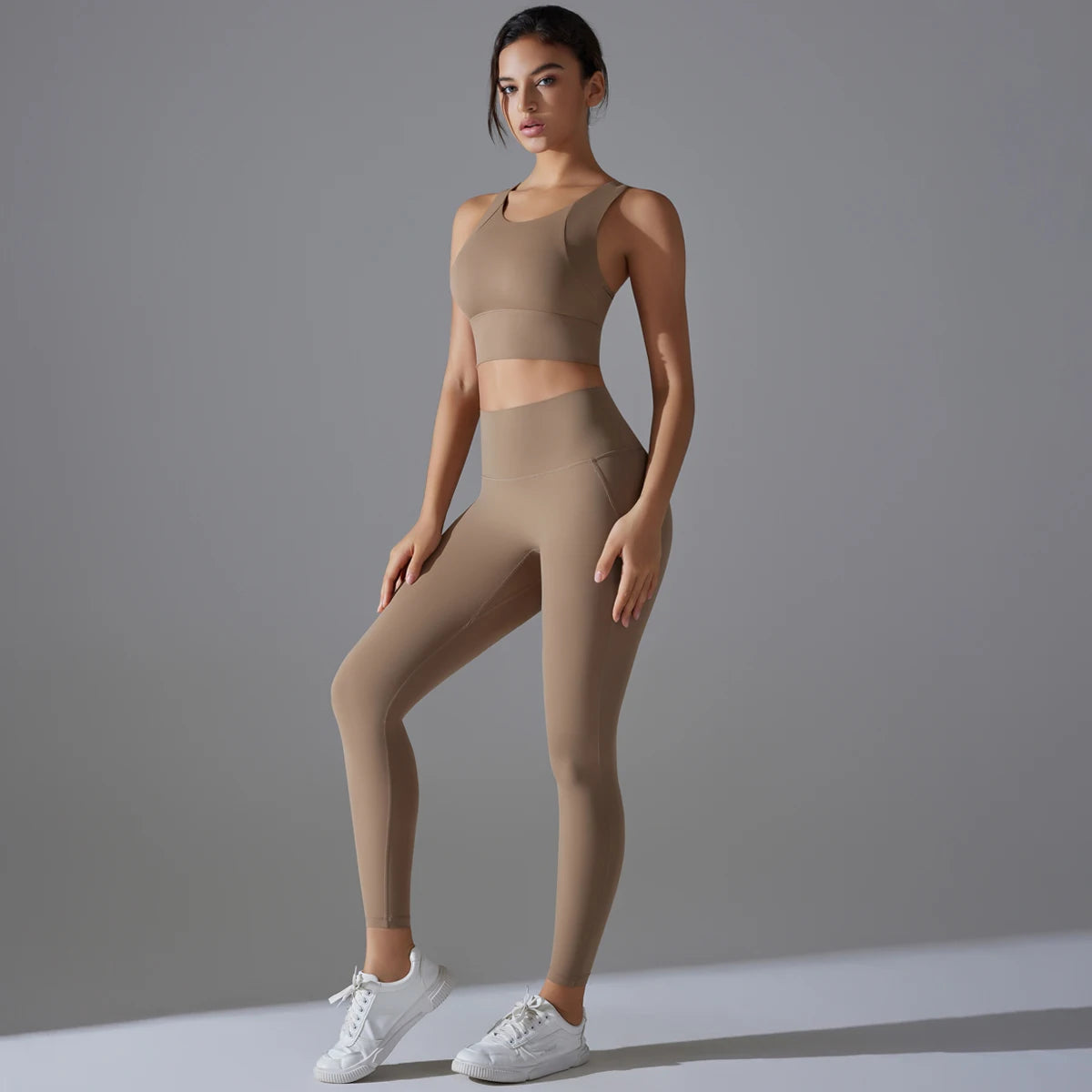 Women's High Waist Butt Lift Running Yoga Pants Nude Fitness Suit Quick Dry Tight-Fitting Beauty Back Shockproof Bra Yoga Sets