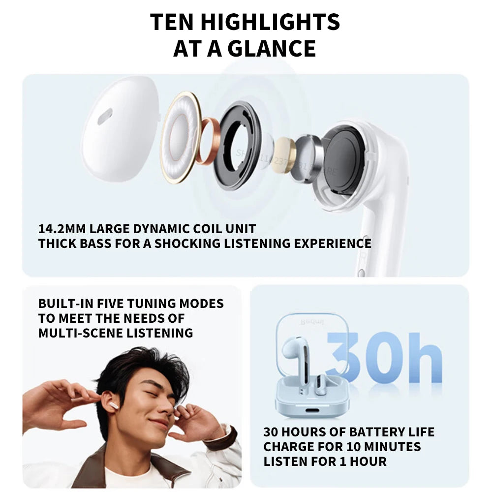 New Xiaomi Redmi Buds 6 Vitality Edition Bluetooth 5.4 Noise Reduction Earphone 30H Battery Life 5 Tuning Modes Wireless Headset