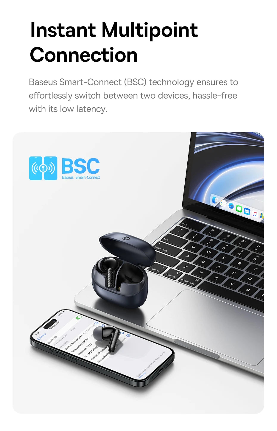 Baseus EP10 Pro ANC Earbuds Wireless Bluetooth 6.0 Earphones 50dB Realtime Adaptive Headphones 6 Mic Hi-Res LDAC IP55 Ear buds