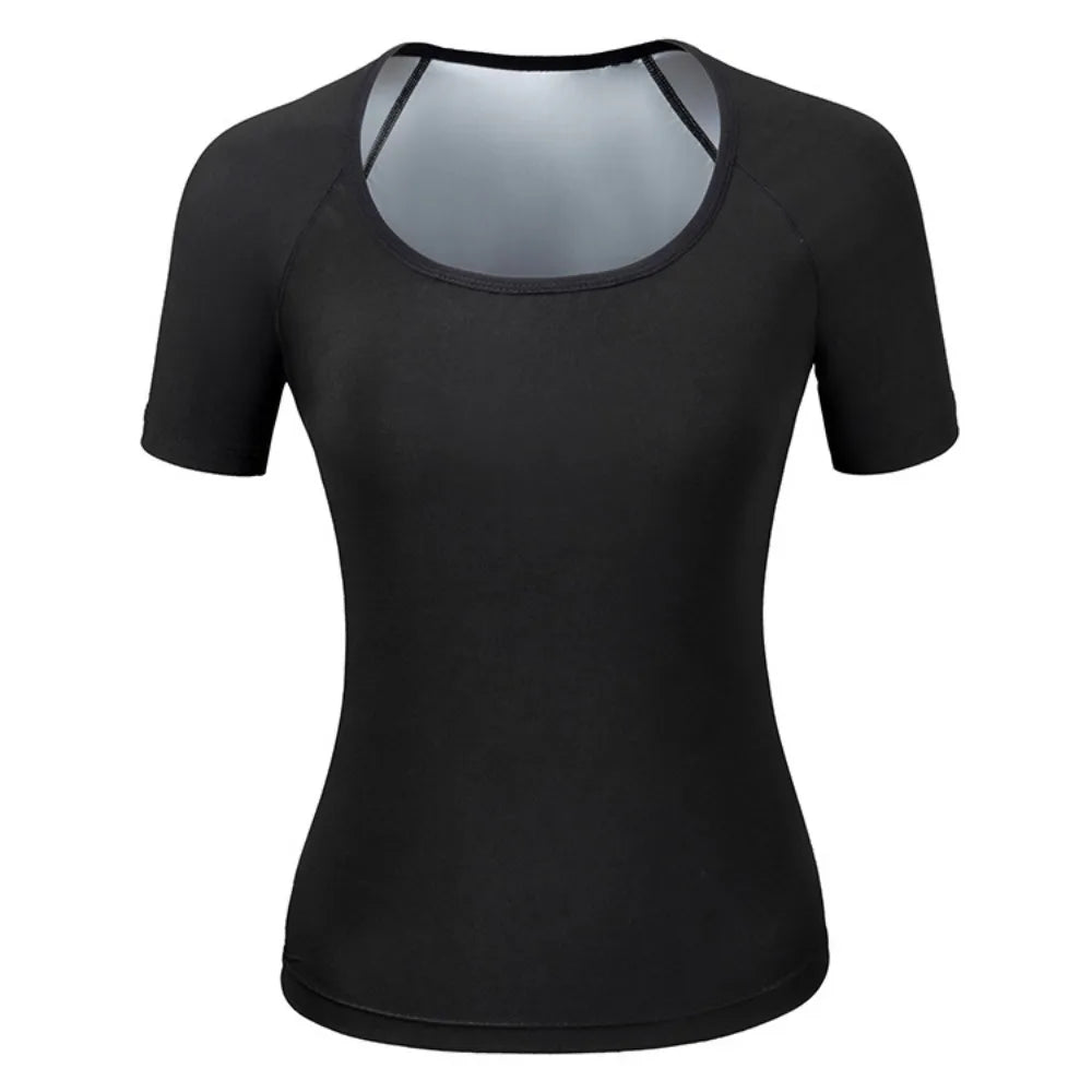 Sweat-resistant Sweat Short Sleeve Fat Burning Waist Trainer Sauna Sweat Shirt Compression Fit Versatile Women's Sweat Shirt