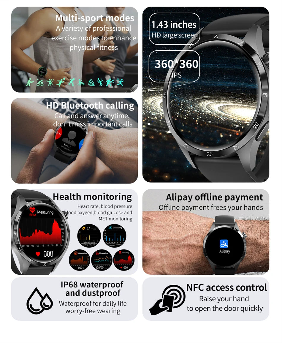 2025 1.53 inch AMOLED HD Screen Watch 4 Pro SmartWatch Men BT Call GPS NFC Health Monitori Smartwatch Mens Watch For Android IOS