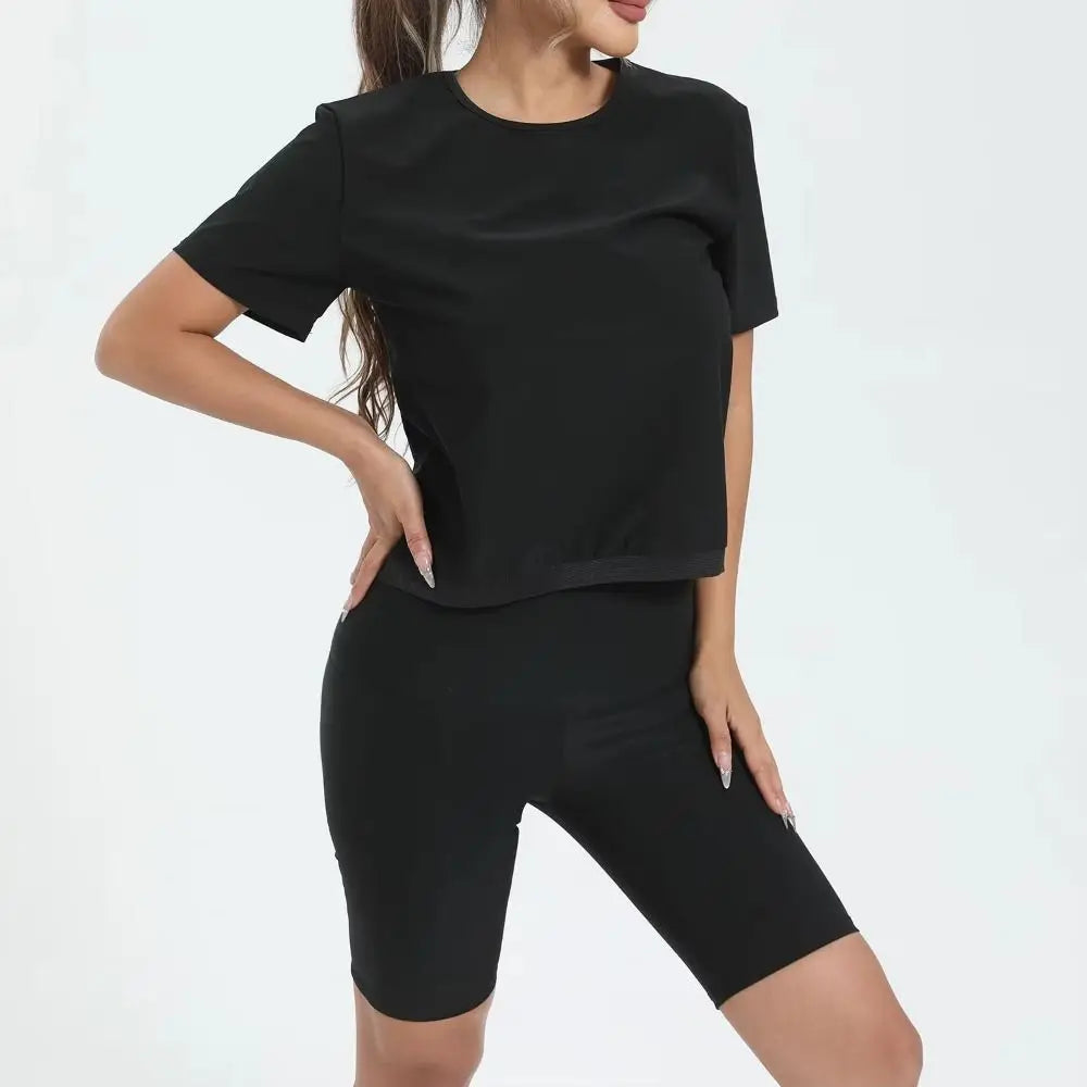 Sweat-resistant Sweat Short Sleeve Fat Burning Waist Trainer Sauna Sweat Shirt Compression Fit Versatile Women's Sweat Shirt