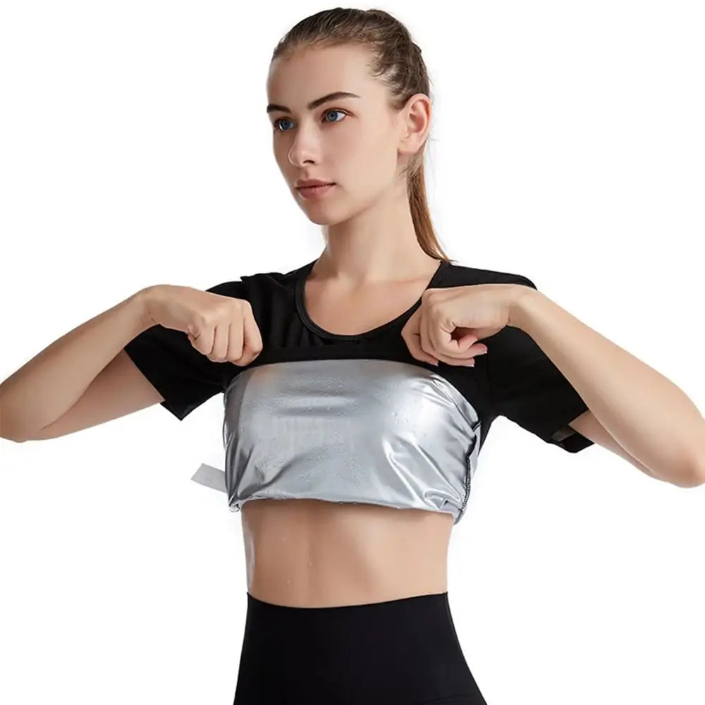 Sweat-resistant Sweat Short Sleeve Fat Burning Waist Trainer Sauna Sweat Shirt Compression Fit Versatile Women's Sweat Shirt