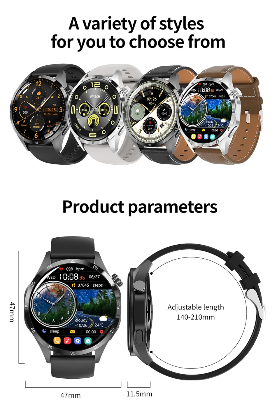 2025 1.53 inch AMOLED HD Screen Watch 4 Pro SmartWatch Men BT Call GPS NFC Health Monitori Smartwatch Mens Watch For Android IOS