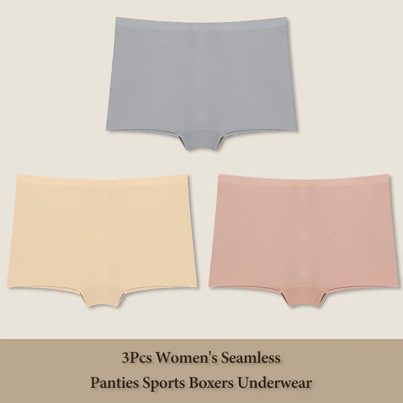 3Pcs Women's Seamless Sports Boxers Underwear Female Solid Color Panties Comfortable Brief Cozy Lingerie Intimate Underpant S-XL
