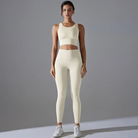 Women's High Waist Butt Lift Running Yoga Pants Nude Fitness Suit Quick Dry Tight-Fitting Beauty Back Shockproof Bra Yoga Sets