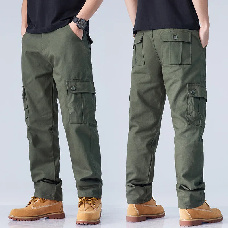 Men Streetwear Casual Straight Multi Pockets Cargo Pants Customized Men Hot Sale Outdoor Hiking Cotton Oversize Cargo Trousers