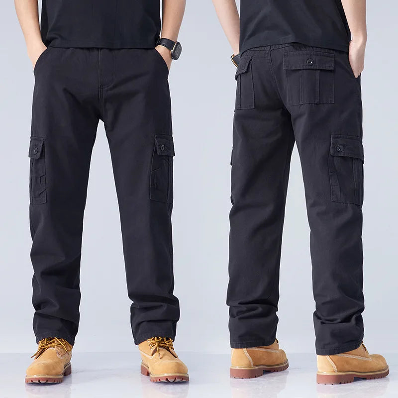 Men Streetwear Casual Straight Multi Pockets Cargo Pants Customized Men Hot Sale Outdoor Hiking Cotton Oversize Cargo Trousers