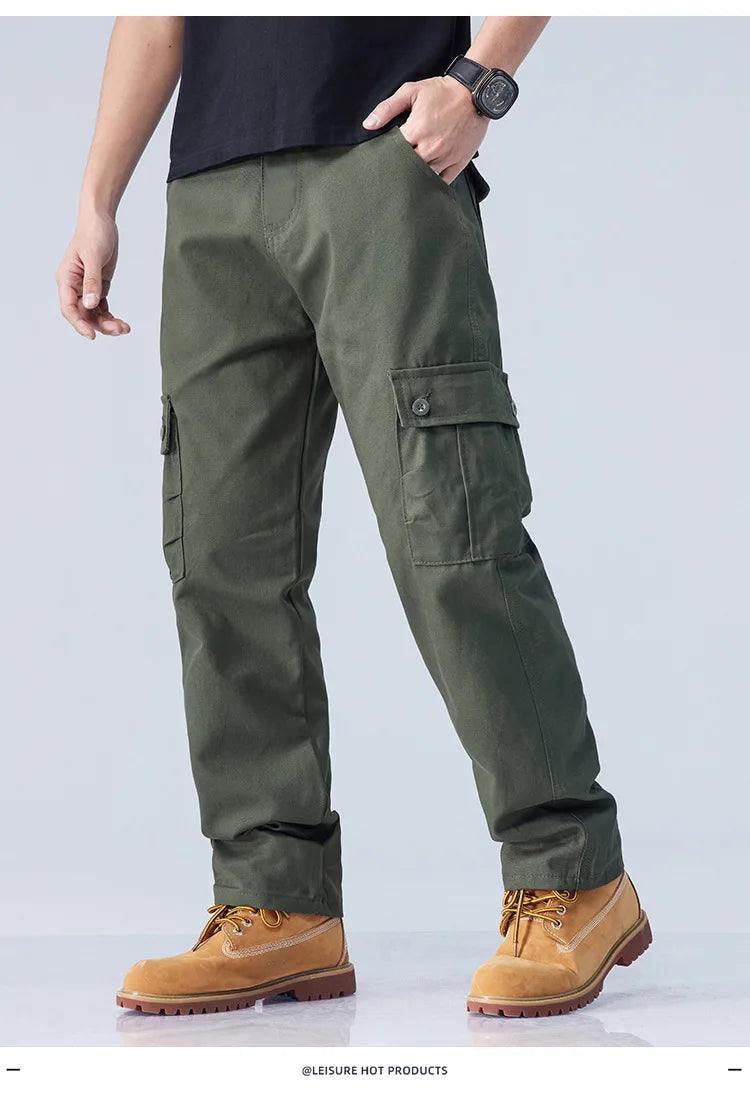 Men Streetwear Casual Straight Multi Pockets Cargo Pants Customized Men Hot Sale Outdoor Hiking Cotton Oversize Cargo Trousers