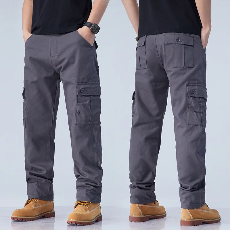 Men Streetwear Casual Straight Multi Pockets Cargo Pants Customized Men Hot Sale Outdoor Hiking Cotton Oversize Cargo Trousers
