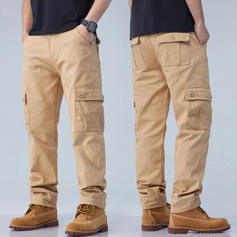 Men Streetwear Casual Straight Multi Pockets Cargo Pants Customized Men Hot Sale Outdoor Hiking Cotton Oversize Cargo Trousers