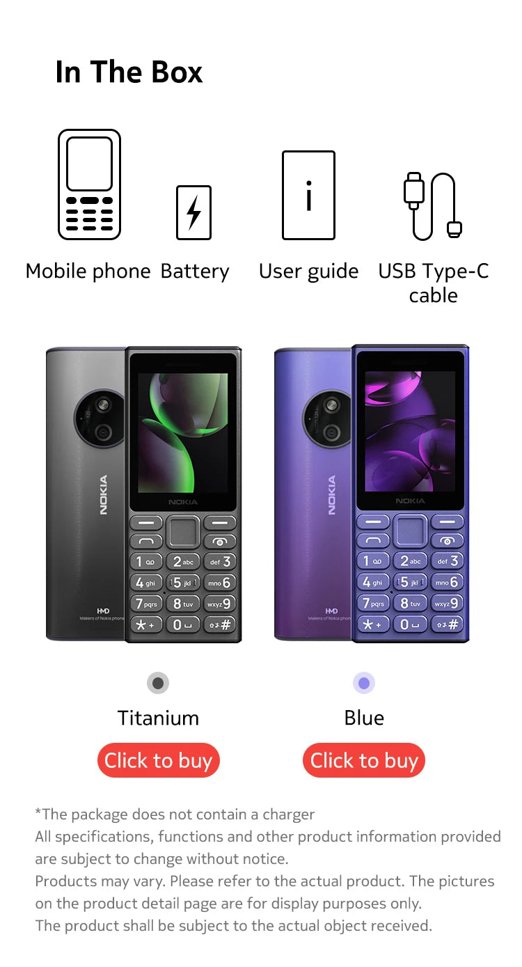 New and Original Nokia 125 4G Feature Phone Dual SIM 1450mAh Bettery Bluetooth 5.0 FM Radio Mobile Phone Hebrew Keyboard
