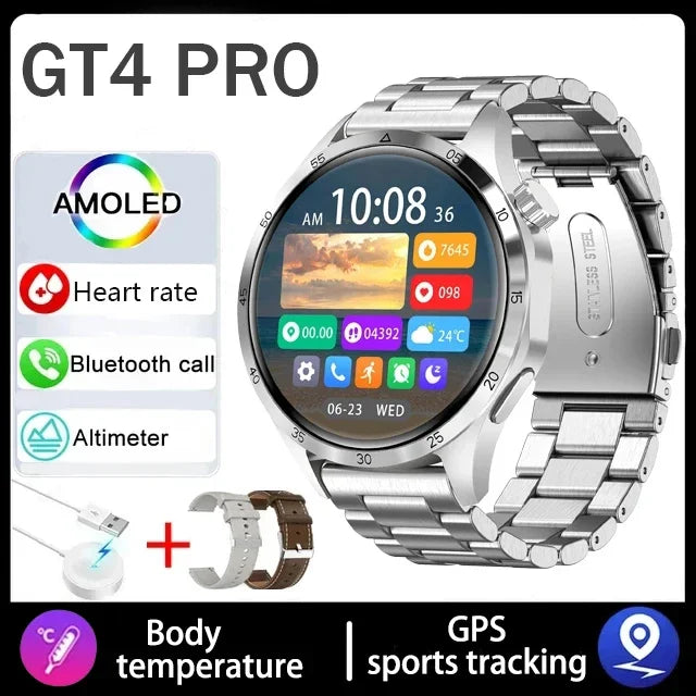 2025 1.53 inch AMOLED HD Screen Watch 4 Pro SmartWatch Men BT Call GPS NFC Health Monitori Smartwatch Mens Watch For Android IOS