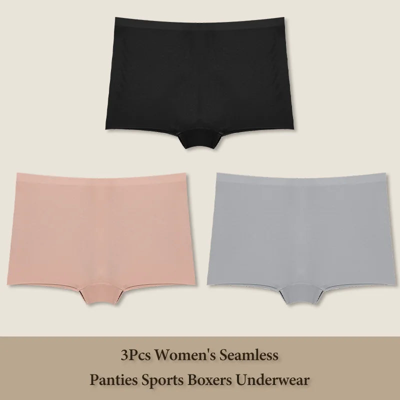 3Pcs Women's Seamless Sports Boxers Underwear Female Solid Color Panties Comfortable Brief Cozy Lingerie Intimate Underpant S-XL
