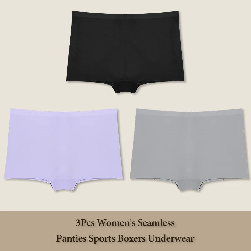 3Pcs Women's Seamless Sports Boxers Underwear Female Solid Color Panties Comfortable Brief Cozy Lingerie Intimate Underpant S-XL