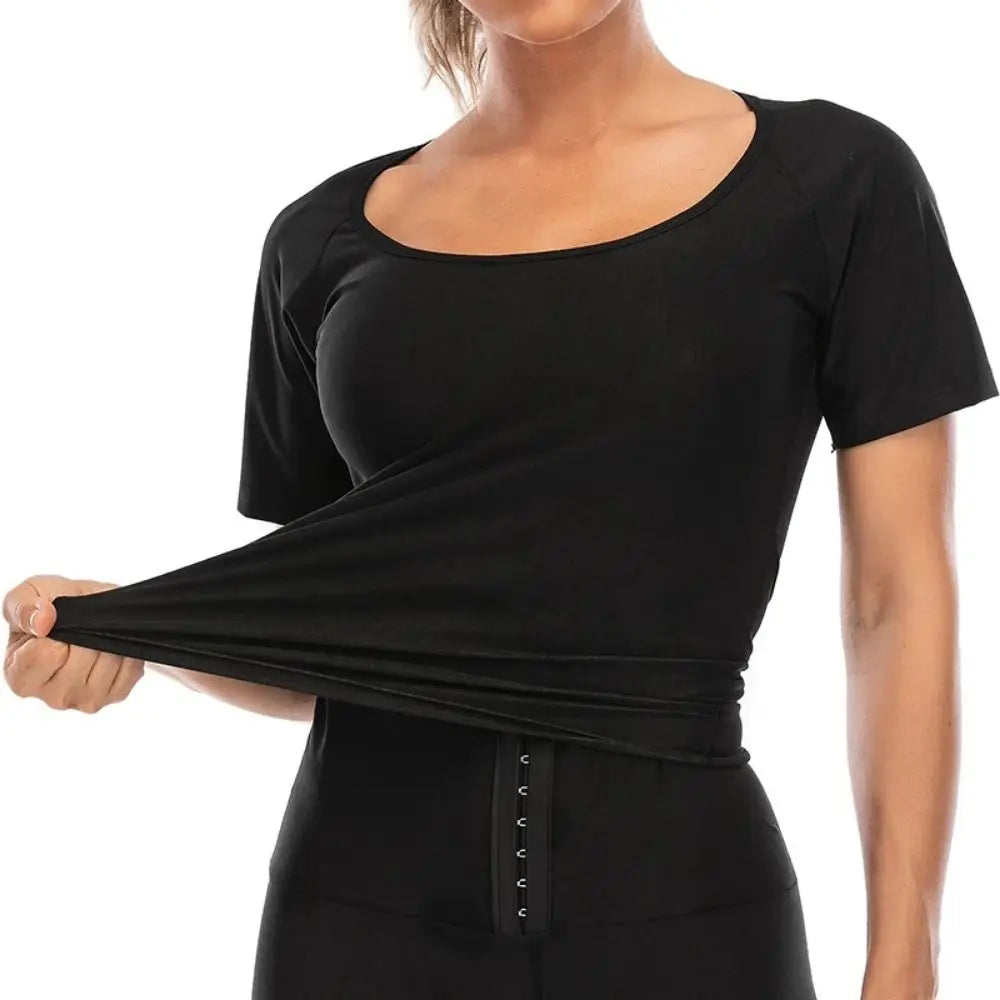 Sweat-resistant Sweat Short Sleeve Fat Burning Waist Trainer Sauna Sweat Shirt Compression Fit Versatile Women's Sweat Shirt