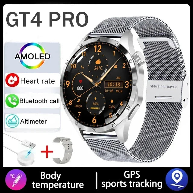 2025 1.53 inch AMOLED HD Screen Watch 4 Pro SmartWatch Men BT Call GPS NFC Health Monitori Smartwatch Mens Watch For Android IOS