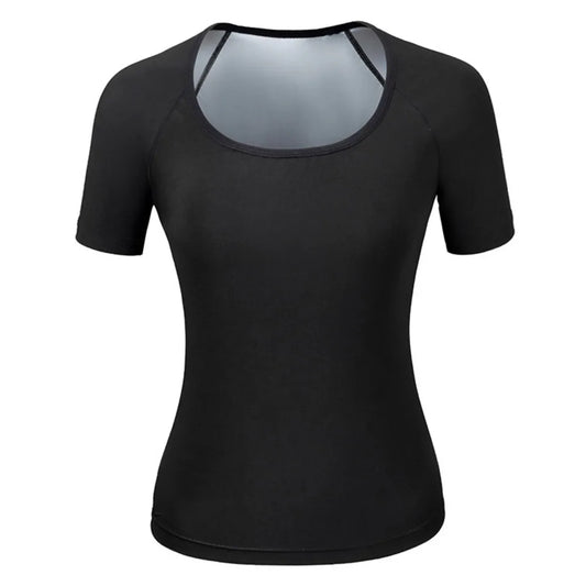 Sweat-resistant Sweat Short Sleeve Fat Burning Waist Trainer Sauna Sweat Shirt Compression Fit Versatile Women's Sweat Shirt