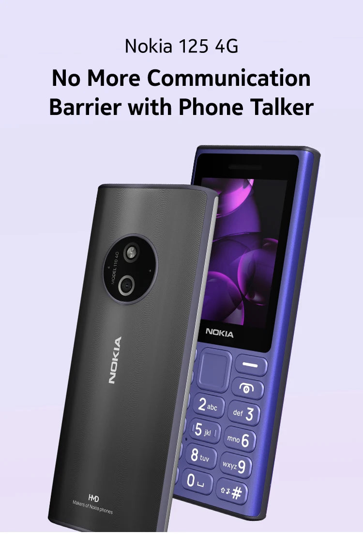 New and Original Nokia 125 4G Feature Phone Dual SIM 1450mAh Bettery Bluetooth 5.0 FM Radio Mobile Phone Hebrew Keyboard