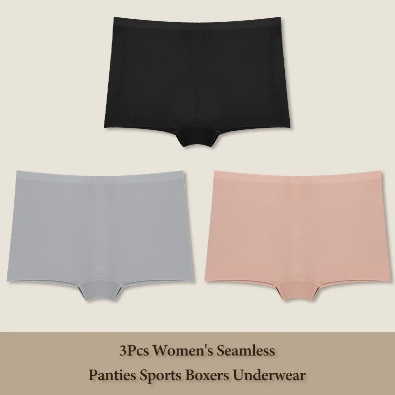 3Pcs Women's Seamless Sports Boxers Underwear Female Solid Color Panties Comfortable Brief Cozy Lingerie Intimate Underpant S-XL