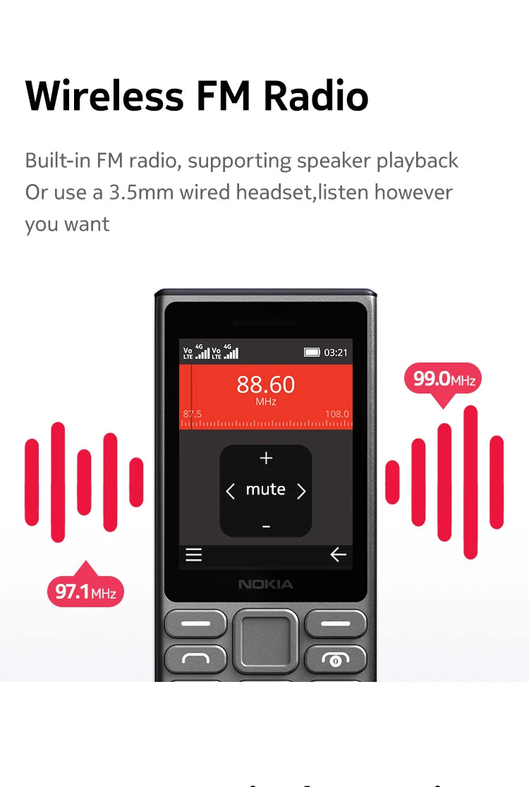 New and Original Nokia 125 4G Feature Phone Dual SIM 1450mAh Bettery Bluetooth 5.0 FM Radio Mobile Phone Hebrew Keyboard