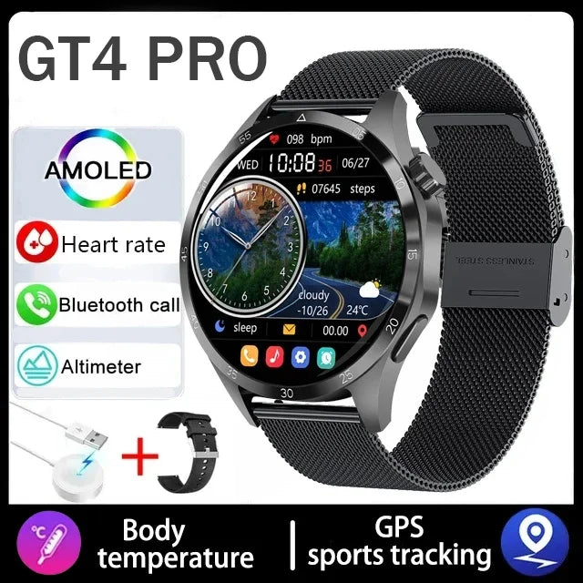 2025 1.53 inch AMOLED HD Screen Watch 4 Pro SmartWatch Men BT Call GPS NFC Health Monitori Smartwatch Mens Watch For Android IOS
