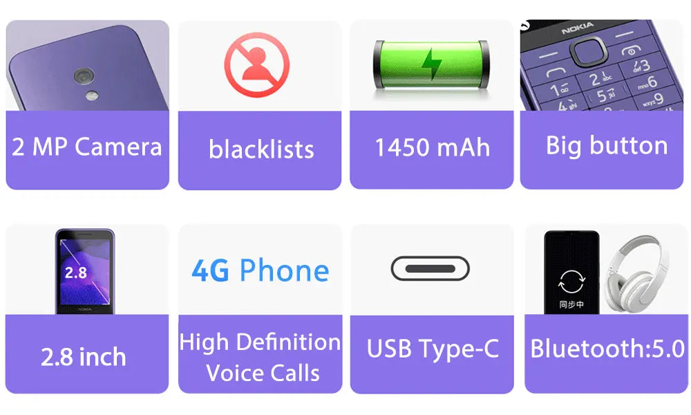 Nokia 235 4G Feature Phone Bluetooth 5.0 FM Radio Dual SIM 1450mAh Bettery Type-C Port Mobile Phone New And Original