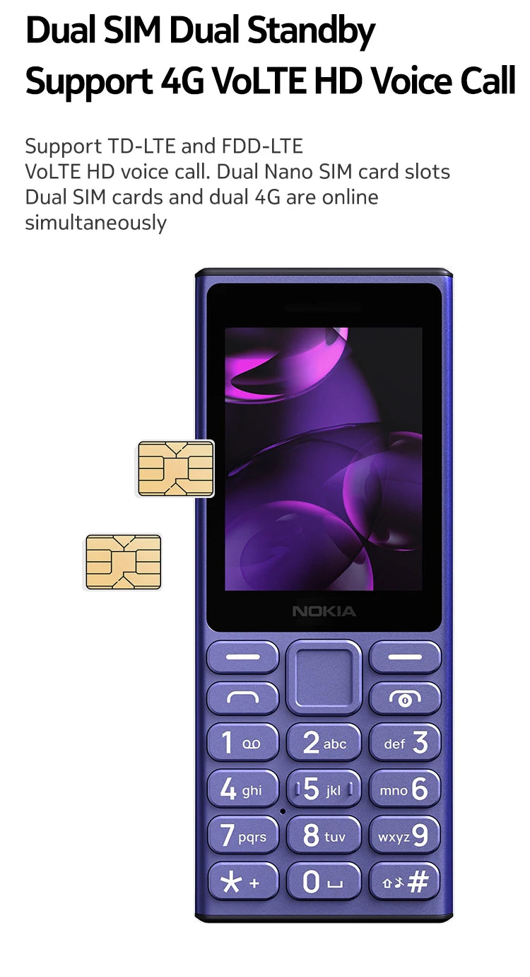 New and Original Nokia 125 4G Feature Phone Dual SIM 1450mAh Bettery Bluetooth 5.0 FM Radio Mobile Phone Hebrew Keyboard