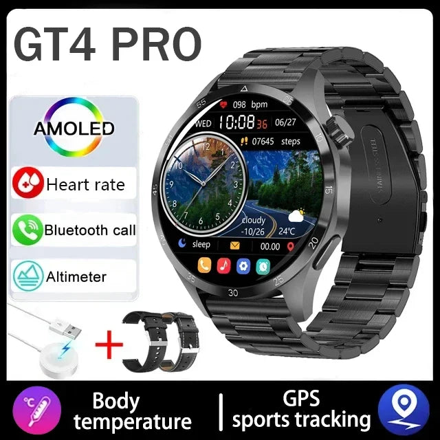 2025 1.53 inch AMOLED HD Screen Watch 4 Pro SmartWatch Men BT Call GPS NFC Health Monitori Smartwatch Mens Watch For Android IOS