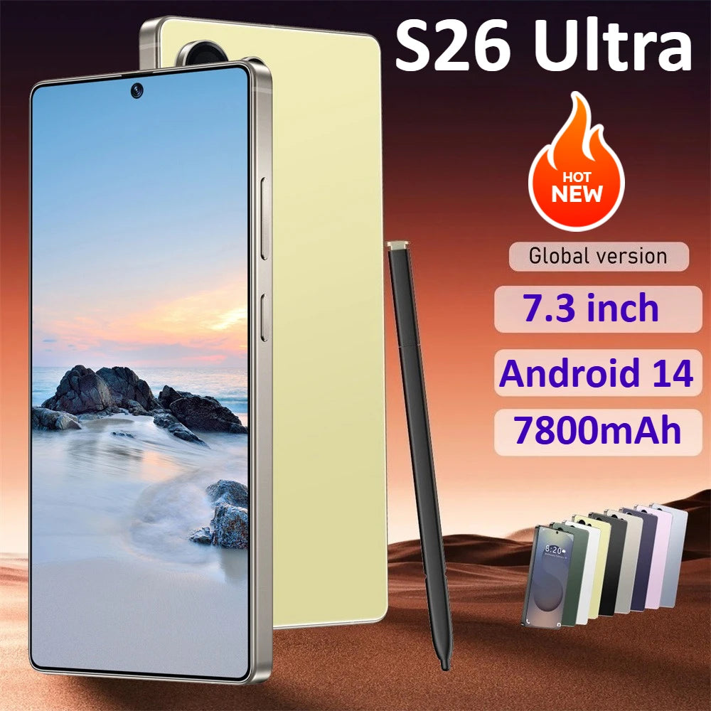 2026 HOT NEW S26 Ultra Smartphone 7.3HD Global Version Cellphones 5G Dual Card Cheap Cell Phone 7800mAh Android 14 Mobile Phones