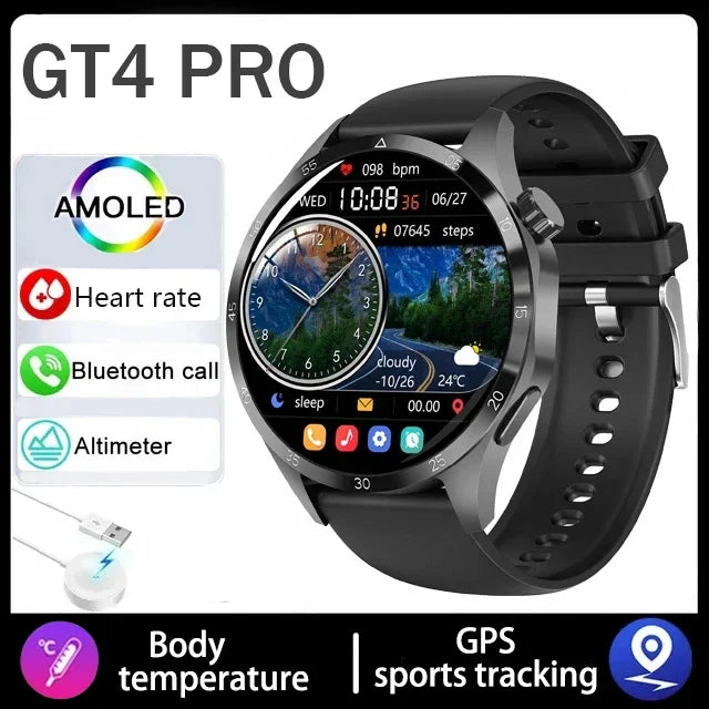 2025 1.53 inch AMOLED HD Screen Watch 4 Pro SmartWatch Men BT Call GPS NFC Health Monitori Smartwatch Mens Watch For Android IOS