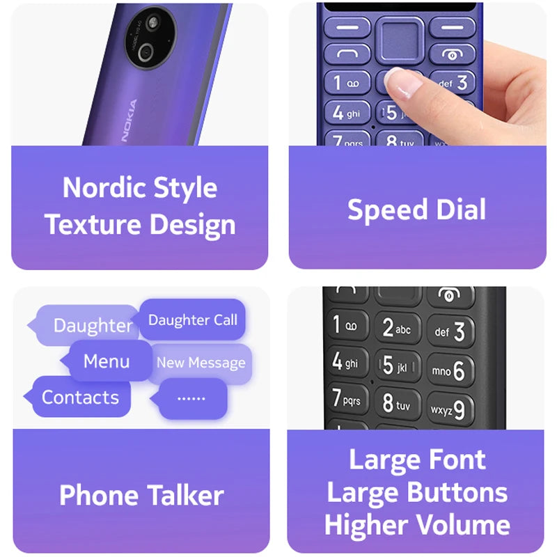 New and Original Nokia 125 4G Feature Phone Dual SIM 1450mAh Bettery Bluetooth 5.0 FM Radio Mobile Phone Hebrew Keyboard