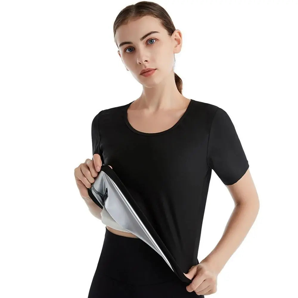 Sweat-resistant Sweat Short Sleeve Fat Burning Waist Trainer Sauna Sweat Shirt Compression Fit Versatile Women's Sweat Shirt