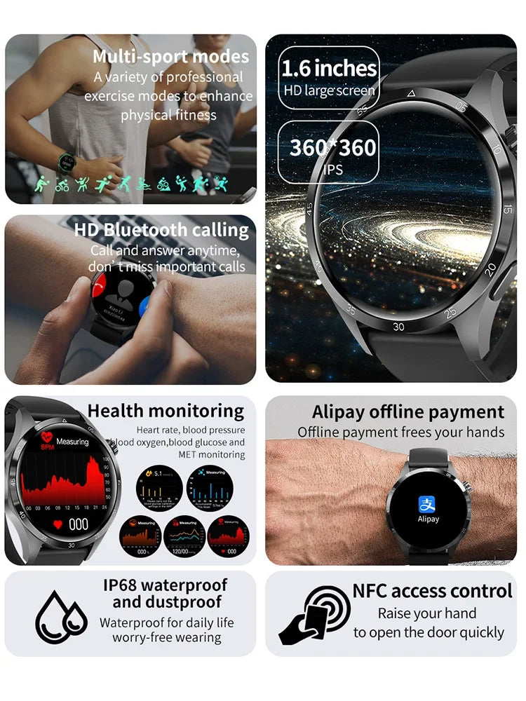 2025 1.53 inch AMOLED HD Screen Watch 4 Pro SmartWatch Men BT Call GPS NFC Health Monitori Smartwatch Mens Watch For Android IOS