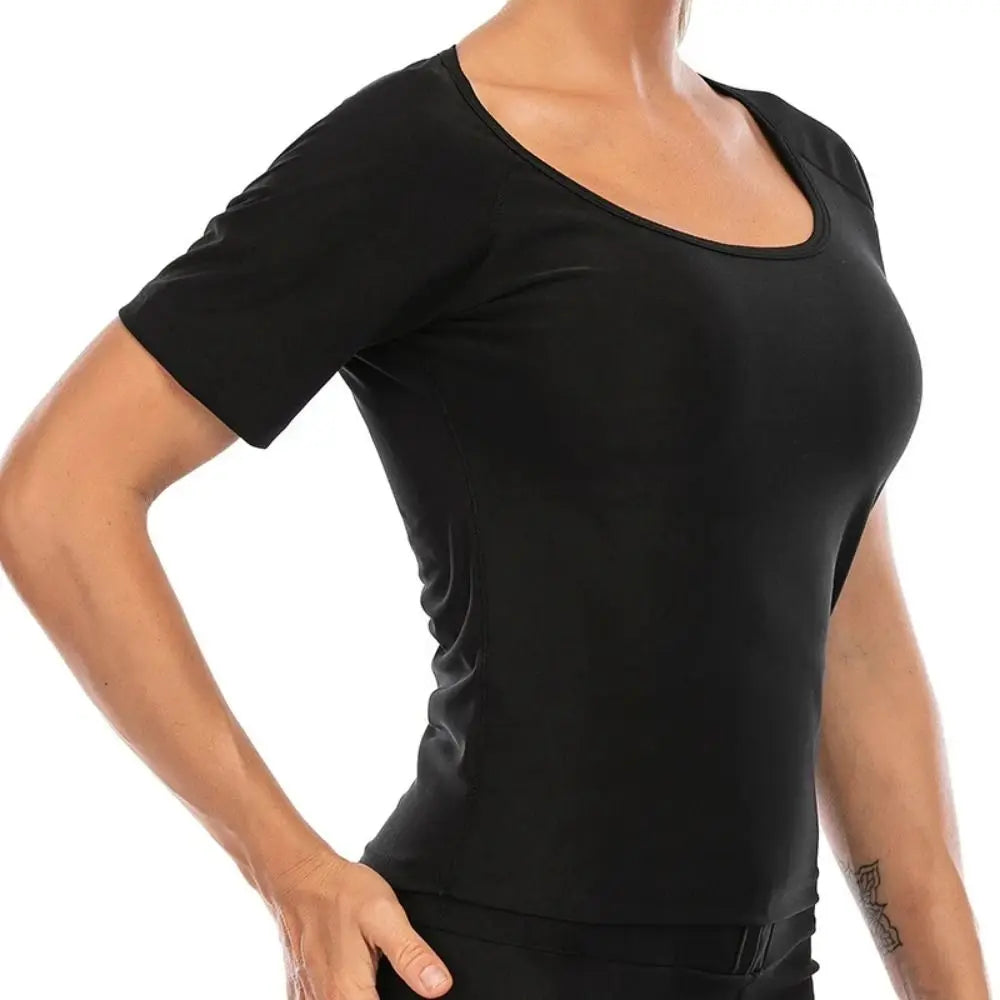 Sweat-resistant Sweat Short Sleeve Fat Burning Waist Trainer Sauna Sweat Shirt Compression Fit Versatile Women's Sweat Shirt